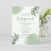 Elegant Dusty Green Script engagement Invitation (Debout devant)