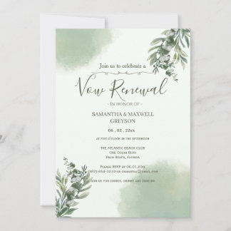 Elegant Dusty Green Script Vow Renewal Invitation