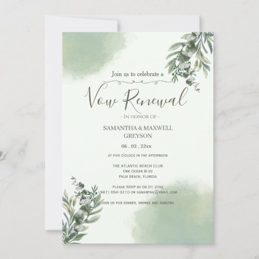 Elegant Dusty Green Script Vow Renewal Invitation (Devant)