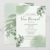 Elegant Dusty Green Script Vow Renewal Invitation (Devant / Derrière)