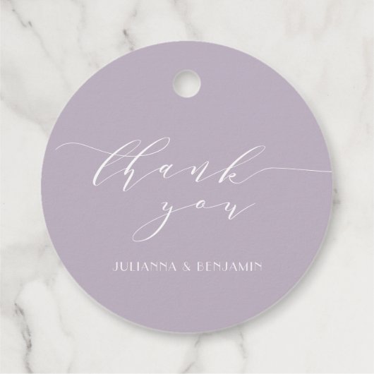 Elegant Dusty Lila Art Deco Wedding Hartelijk dank Bedankjes Labels (Achterkant)
