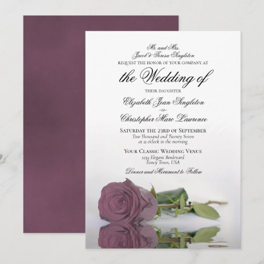 Elegant Dusty Mauve Pink Rose Formal Wedding Kaart (Voorkant / Achterkant)