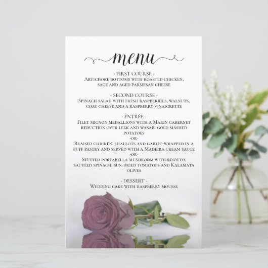 Elegant Dusty Mauve Rose Budget Mariage Menu (Debout devant)
