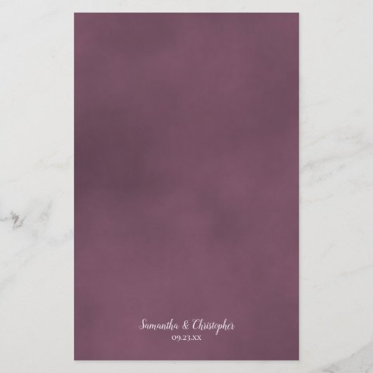 Elegant Dusty Mauve Rose Budget Mariage Menu (Dos)