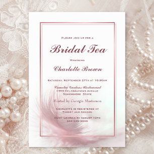 Elegant Dusty Pink Feather Bridal Tea Kaart