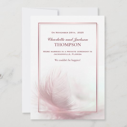 Elégant Dusty Pink Feather Mariage Faire-part (Devant)