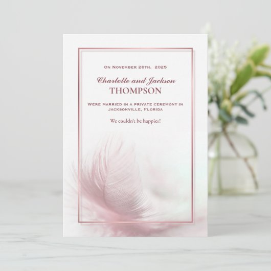 Elégant Dusty Pink Feather Mariage Faire-part (Debout devant)