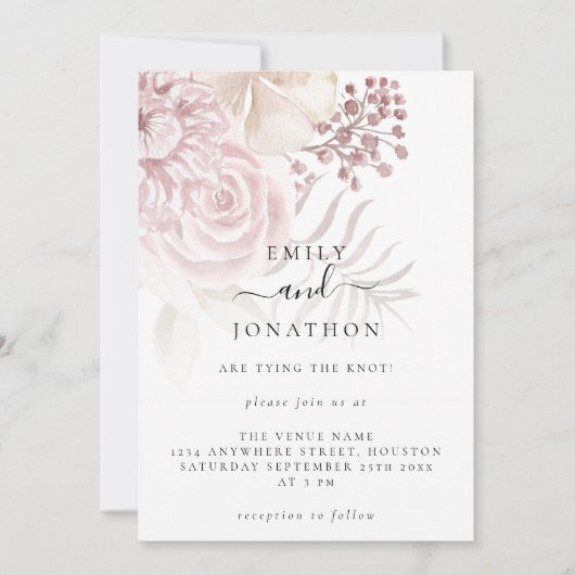 Elegant Dusty Pink Florals Informele Script Bruilo Kaart (Voorkant)