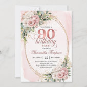 Elegant Dusty Pink Gold Greenery 90th Birthday Kaart (Voorkant)