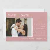 Elegant Dusty Pink Gold Save the Date Calendar Kaart (Voorkant)