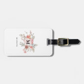 Elegant Dusty Pink Grey Flower Monogram Bagagelabel (Voorkant horizontaal)