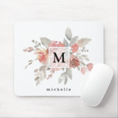 Elegant Dusty Pink Grey Flower Monogram Muismat (Met muis)
