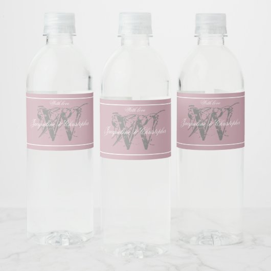 Elegant Dusty Pink Monogram + Names Chic Wedding Waterfles Etiket (Flessen)