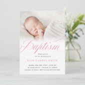 Elegant Dusty Pink Pastel Script Baptisme Foto Kaart (Staand voorkant)