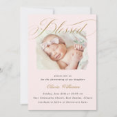 Elegant Dusty Pink Pastel Script Baptisme Foto Kaart (Voorkant)
