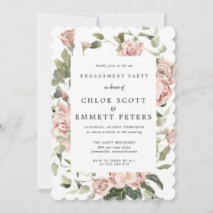 Elegant Dusty Pink Rose Floral Engagement Party Kaart