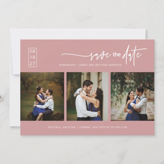Elegant Dusty Pink Save the Date QR Code Foto Kaart (Voorkant)