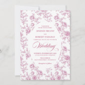 Elegant Dusty Pink Toile Roses Wedding Invitation (Devant)