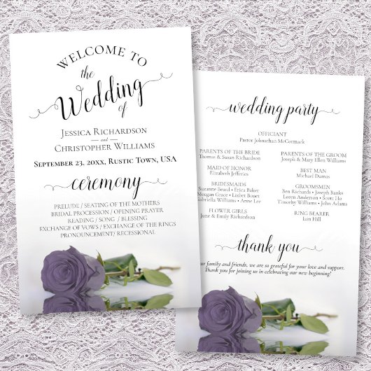 Élégant Dusty Purple Rose Programme de mariage bud