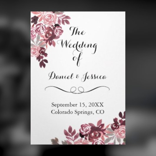 Elegant Dusty Roos Burgundy Floral Wedding Program Drieluik Programma