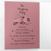 Elegant Dusty Roos Burgundy Floral Wedding Program Drieluik Programma (Binnenzijde eerst)