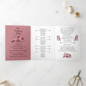 Elegant Dusty Roos Burgundy Floral Wedding Program Drieluik Programma (Binnen)