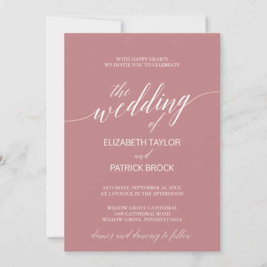 Elegant Dusty Roos Calligraphy Wedding Kaart (Voorkant)
