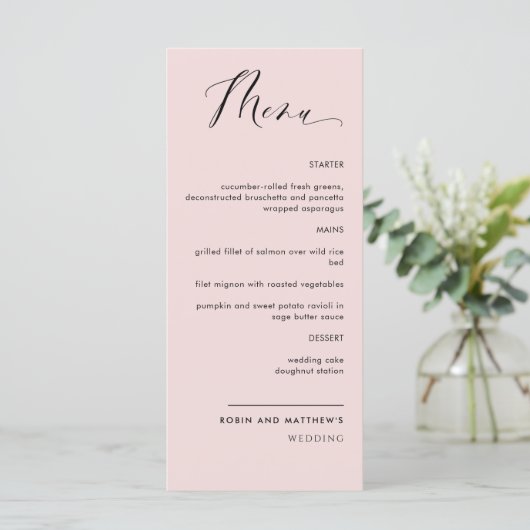 Elegant Dusty Roos Calligraphy Wedding/Reception Menu (Staand voorkant)