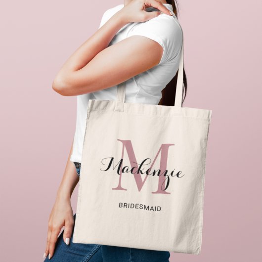 Elegant Dusty Roos Custom Wedding Bridesmaid Name Tote Bag
