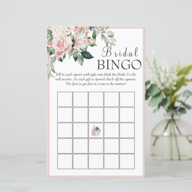 Elegant Dusty Roos Floral Bridal Bingo Game (Staand voorkant)