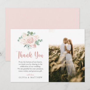 Elegant Dusty Roos Floral Eucalyptus Weduwfoto Bedankkaart