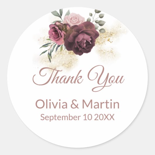 Elegant Dusty Roos Floral Ronde Sticker (Voorkant)