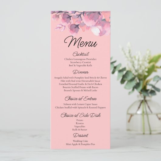 Elegant Dusty roos Floral Wedding Menu (Staand voorkant)
