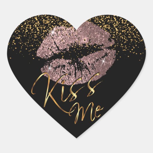 Elegant Dusty Roos Glitter Kiss Me Hart Sticker (Voorkant)