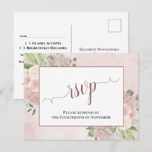 Elegant Dusty Roos Waterverf Bloemen Bruiloft RSVP Briefkaart