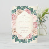 Elegant Dusty Roos Waterverf Floral Wedding Kaart (Staand voorkant)