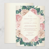 Elegant Dusty Roos Waterverf Floral Wedding Kaart (Voorkant / Achterkant)