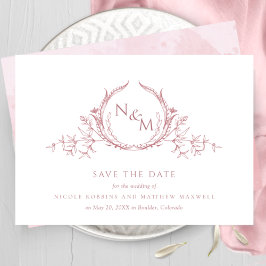 Elegant Dusty Roos Waterverf Monogram Weddenschap Save The Date