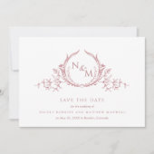 Elegant Dusty Roos Waterverf Monogram Weddenschap Save The Date (Voorkant)