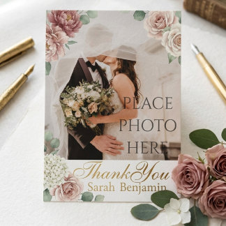 Elegant Dusty Rose Geometric Floral Watercolor  Bedankkaart