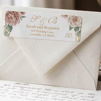 Elegant Dusty Rose Geometric Floral Watercolor  Etiket