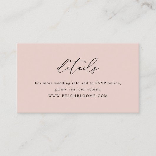 Elegant Dusty Rose Mariage Site Web Détails Carte (Devant)