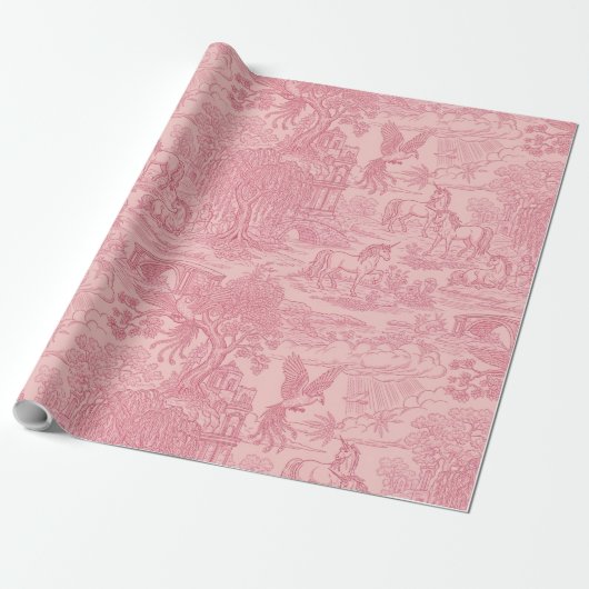 Elegant Dusty Rose Pink Rococo Revival Toile Cadeaupapier (Uitgerold)