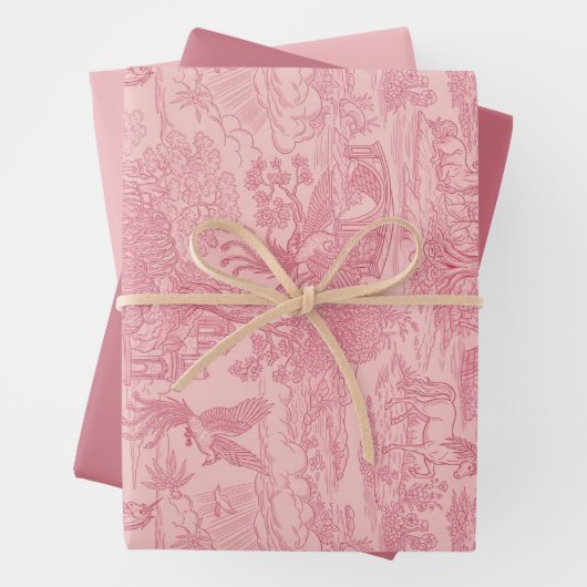 Elegant Dusty Rose Pink Rococo Revival Toile Inpakpapier Vel (In situ)