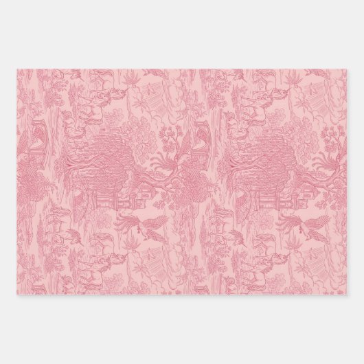 Elegant Dusty Rose Pink Rococo Revival Toile Inpakpapier Vel (Voorkant)