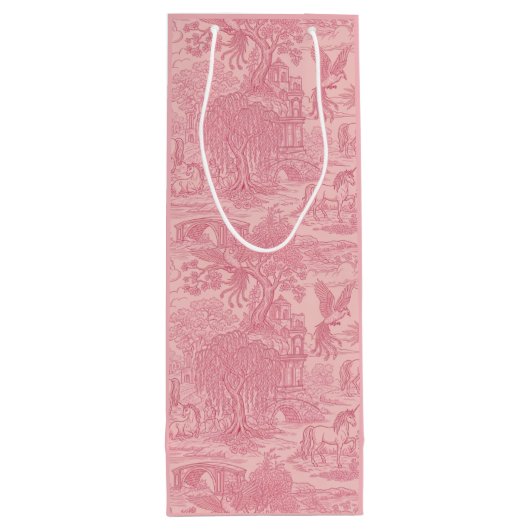 Elegant Dusty Rose Pink Rococo Revival Toile Wijn Cadeautas (Achterkant)