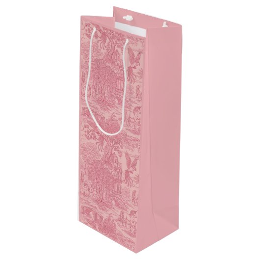Elegant Dusty Rose Pink Rococo Revival Toile Wijn Cadeautas (Voorkant Gekanteld)