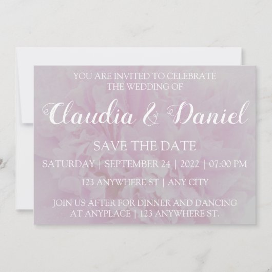 Elegant dusty roze peony floral bruiloft kaart (Voorkant)