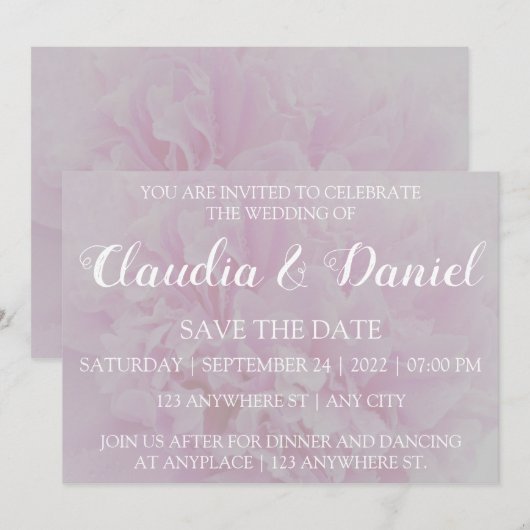 Elegant dusty roze peony floral bruiloft kaart (Voorkant / Achterkant)