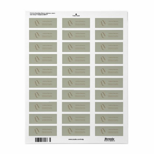 Elegant Dusty Sage en Gouden Monogram Etiket (Full Sheet)